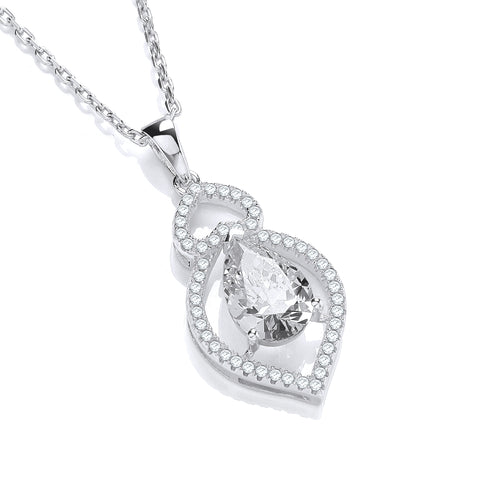 925 Sterling Silver Micro Pave' Clear Tear Drop & Clear Cz Pendant with 18" Chain