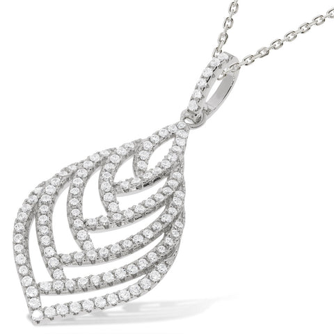 925 Sterling Silver Micro Pave Leaf Shape Cz Pendant with 18" Chain