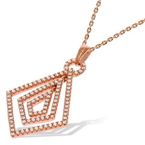 J-JAZ 925 Sterling Silver Micro Pave Rose Coated Fancy Cz Pendant with 18" Chain