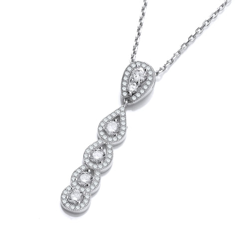 925 Sterling Silver Micro Pave Tear Drops Cz Pendant with 18" Chain