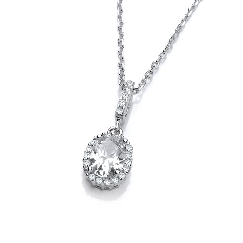 925 Sterling Silver Oval Clear CZ Drop Pendant with 18" Chain