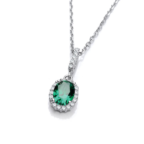 925 Sterling Silver Oval Green CZ Drop Pendant with 18" Chain