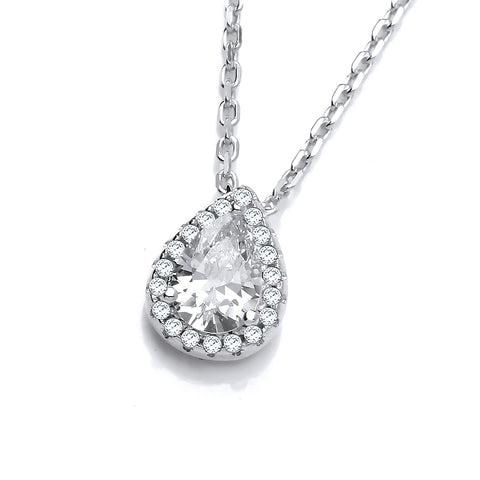 925 Sterling Silver Teardrop Clear Cz Pendant with 18" Chain