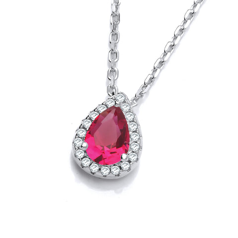 925 Sterling Silver Teardrop Red Cz Pendant with 18" Chain