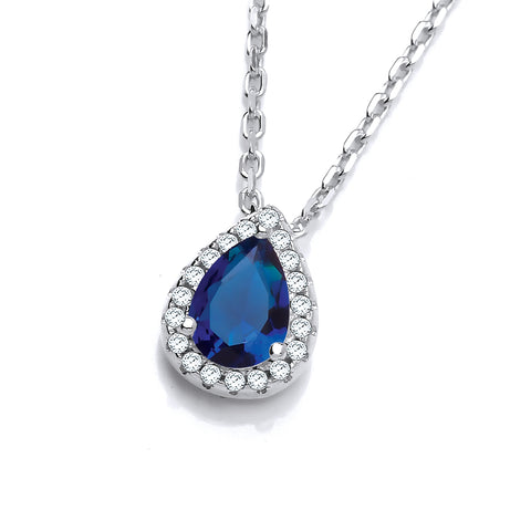 925 Sterling Silver Teardrop Blue Cz Pendant with 18" Chain