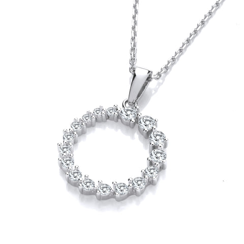 925 Sterling Silver Graduated Cz Circle of Life Pendant with 18" Chain