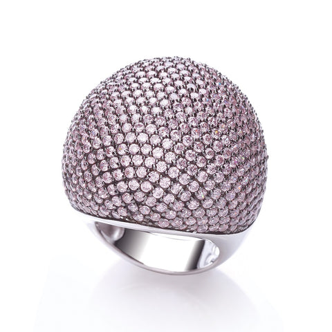 J-JAZ 925 Sterling Silver Micro Pave' Big Cocktail 503 Stone Pink Cz Ring