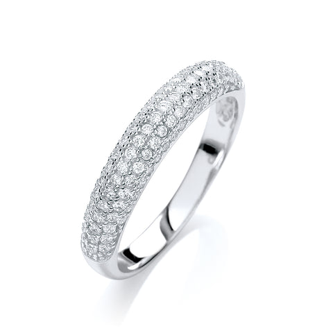 925 Sterling Silver Micro Pave' Dome Ring White Cz