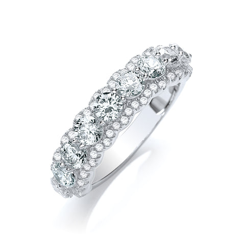 925 Sterling Silver Micro Pave' 9 Cz Stone Ring with 54 Small Cz - J Jaz