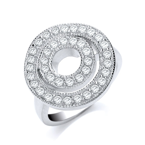 925 Sterling Silver Round 2 Row Fancy Cz Ring