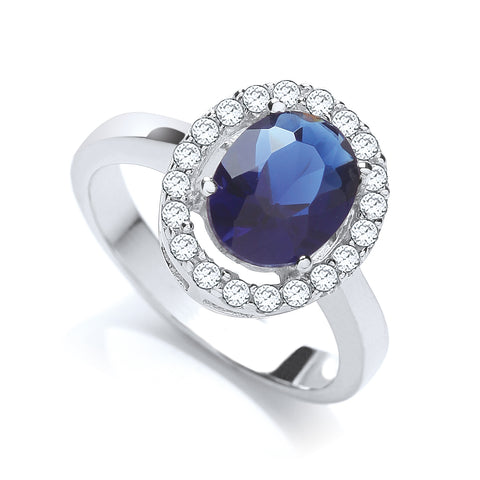 925 Sterling Silver Blue Oval Cz Cluster Ring