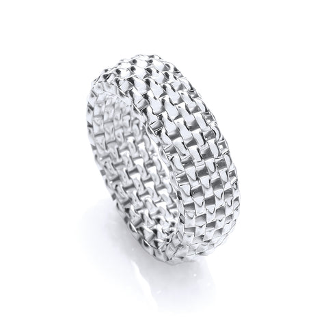 925 Sterling Stretchy Silver Colour Mesh 8mm Ring