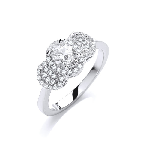 925 Sterling Silver Micro Pave' Oval Trilogy Cz Ring - J Jaz