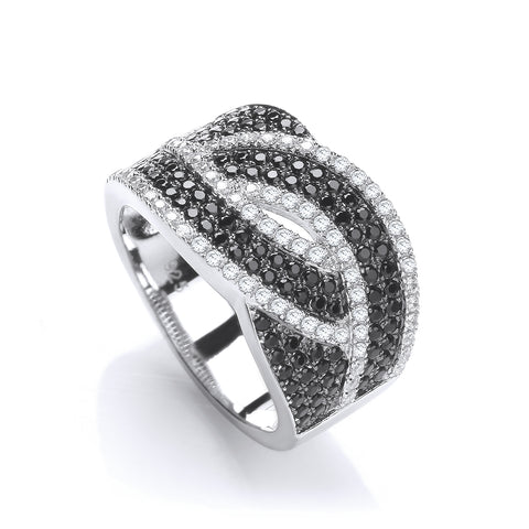 925 Sterling Silver Micro Pave' Black & Clear Cz Ring
