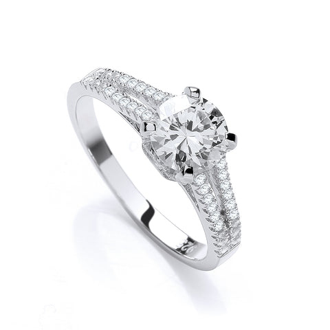 925 Sterling Silver Micro Pave' Split Shank Solitaire Cz Ring