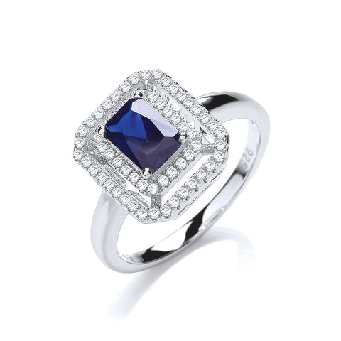 925 Sterling Silver Micro Pave' Blue Centre Cz Ring