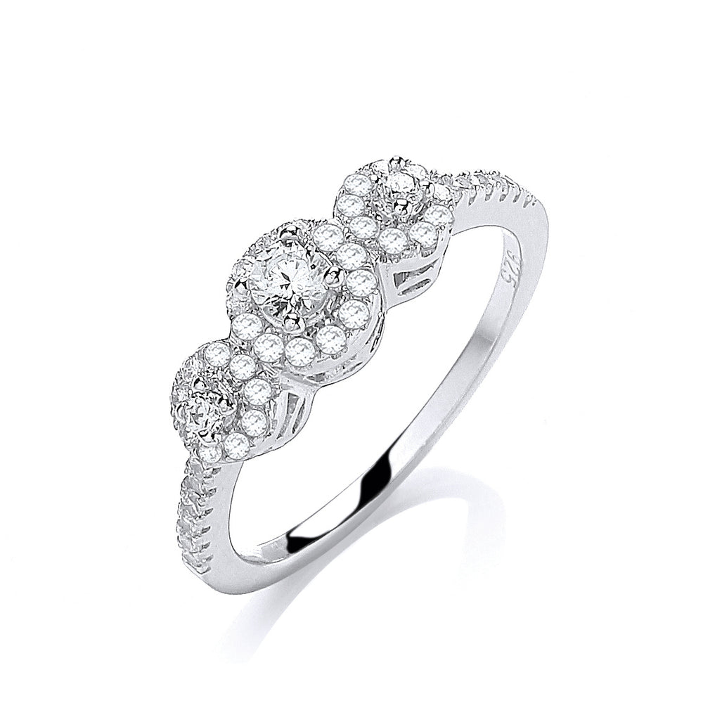 925 Sterling Silver Micro Pave' Trilogy Round Brilliant Cz 's Ring J-J