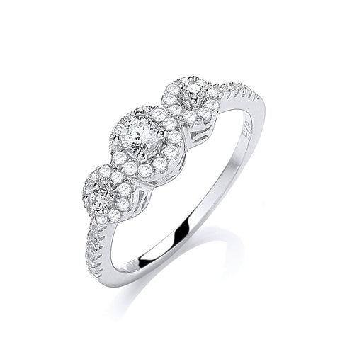 925 Sterling Silver Micro Pave' Trilogy Round Brilliant Cz 's Ring