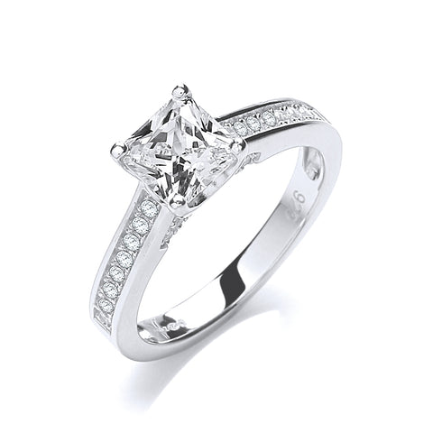 925 Sterling Silver Micro Pave' Princess Cut with Shoulder Cz 's Ring