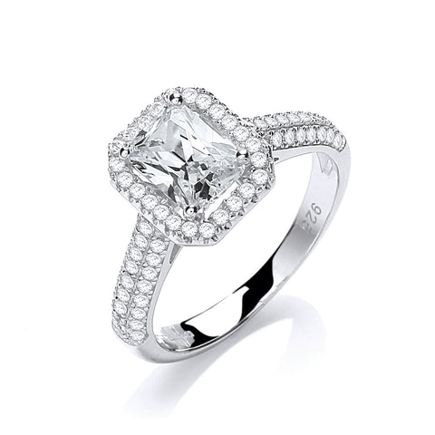 925 Sterling Silver Micro Pave' Emerald Cut Centre with Shoulder Cz's Ring