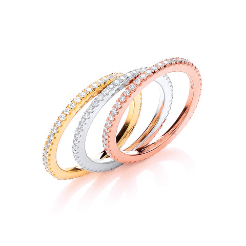 925 Sterling Silver Micro Pave' White/Yellow/Rose Full ET Cz Ring