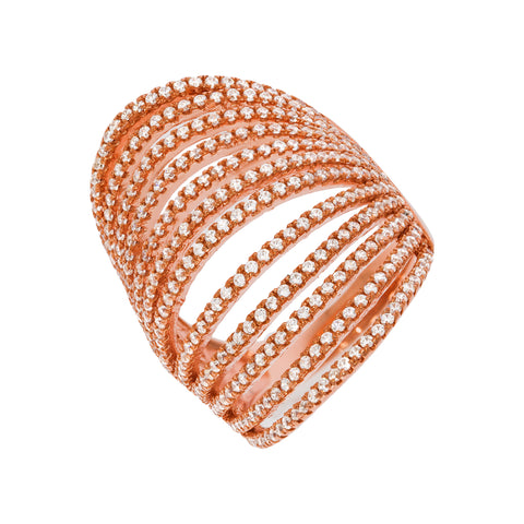 925 Sterling Silver Micro Pave' Rose Coated 12 Row's of Cz Ring