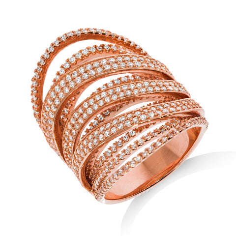 925 Sterling Silver Micro Pave Rose Coated Fancy Silver Cz Ring