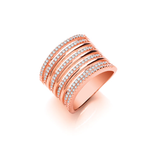 925 Sterling Silver Micro Pave 9 Rows, Rose Coated Ladies Ring