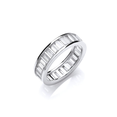 925 Sterling Silver Full Eternity Baguette Channel Set Cz Ring