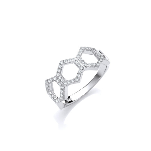 925 Sterling Silver Honeycomb Style Micro Pave Cz Silver Ring