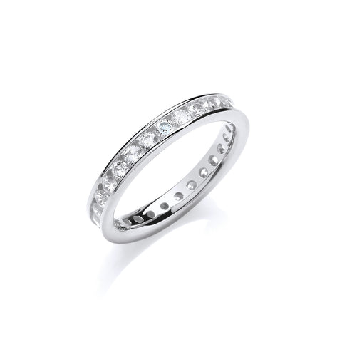 925 Sterling Silver 3mm Full Eternity Round Brilliant Cut Cz Ring - J Jaz
