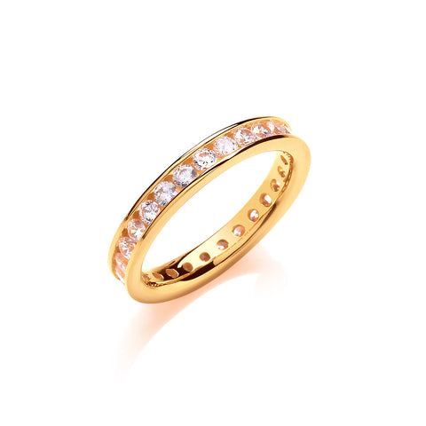 925 Sterling Silver 3mm Full ET Round Brilliant Cz Yellow Gold Coated Ring