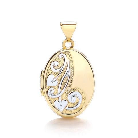 9ct Yellow & White Gold Oval Shaped Locket
