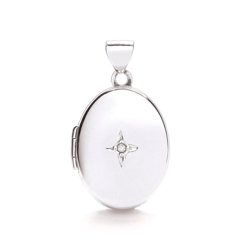 9ct White Gold Oval Locket with Diamond