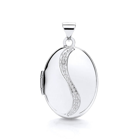 9ct White Gold Oval Shaped Locket with Diamond