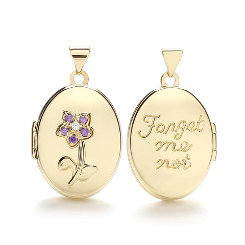 9ct Yellow Gold Oval Double Sided Locket with Purple Cubic Zirconia's