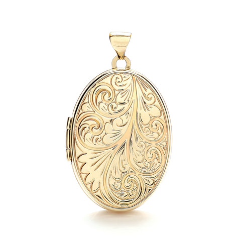 9ct Yellow Gold Oval Locket with design