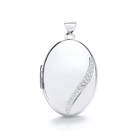 9ct White Gold Oval Locket with Diamond
