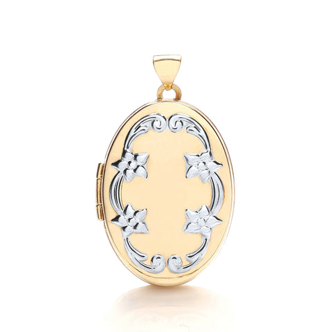 9ct White & Yellow Gold Oval Locket with design