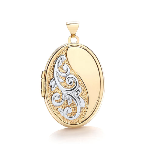 9ct White & Yellow Oval Locket With Half Design
