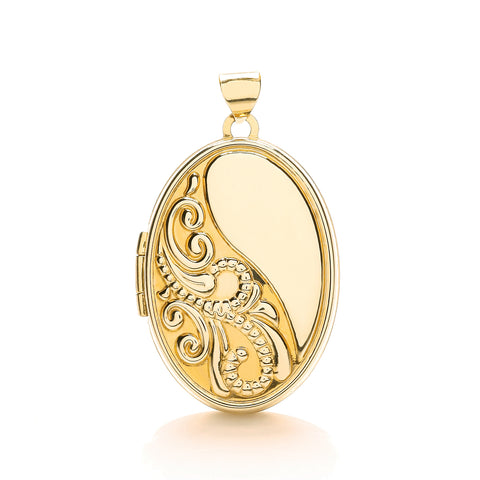 9ct Yellow Gold Oval Locket with half design