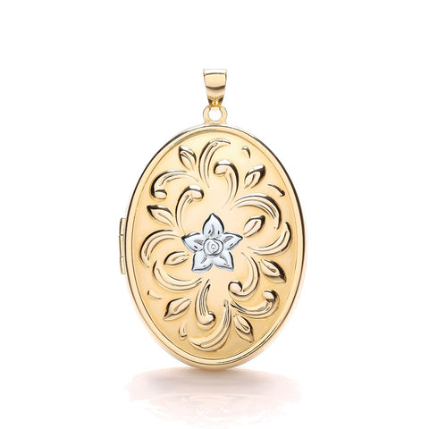 9ct White & Yellow Oval Locket with design
