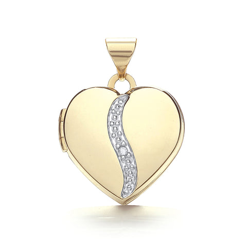 9ct Yellow Gold Heart Shape Locket with Diamonds