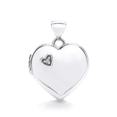 9ct White Gold Heart Shape Locket with Diamond