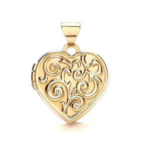 9ct Yellow Gold Heart Shape Locket with design