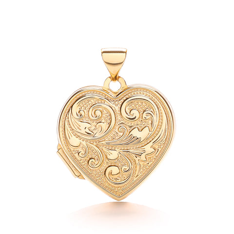 9ct Yellow Gold Heart Double Sided Locket (Love You & design)