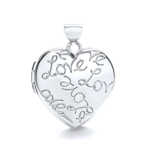 9ct White Gold Heart Locket with Love engraved