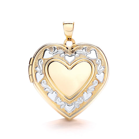 9ct White & Yellow Gold Heart Shape Locket with edge design
