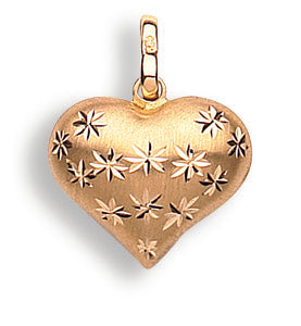 9ct Yellow Gold Diamond Cut Heart Pendant