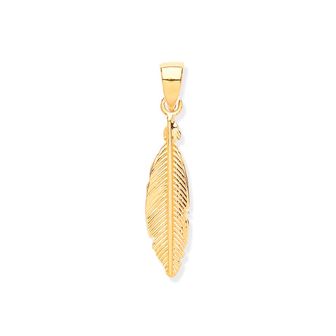 9ct Yellow Gold Feather Leaf Pendant